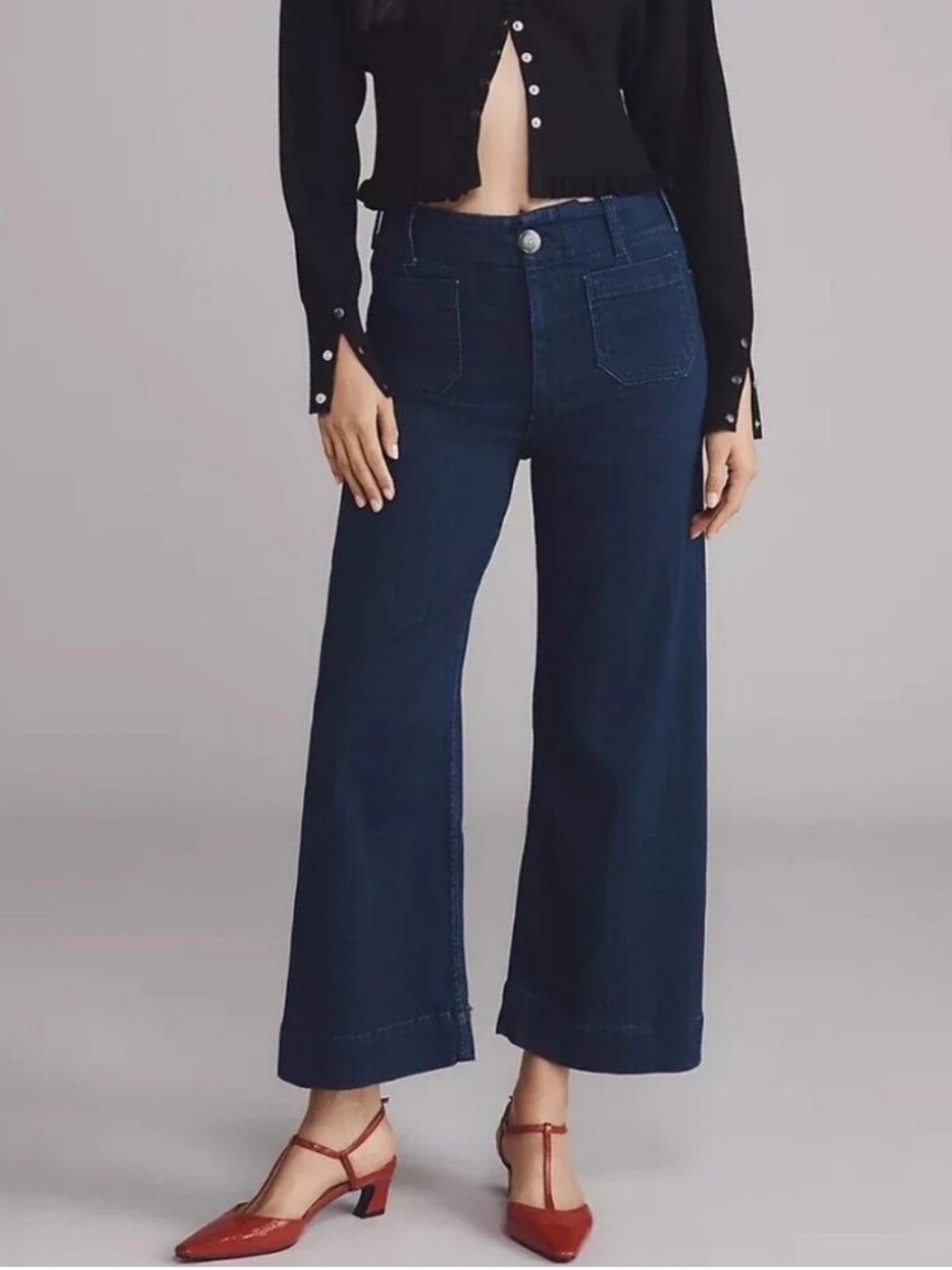 Maeve Dark Blue Cropped Wide-Leg Jeans